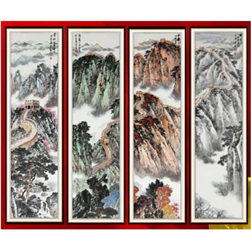 中G梦长城魂四季山水四条屏  