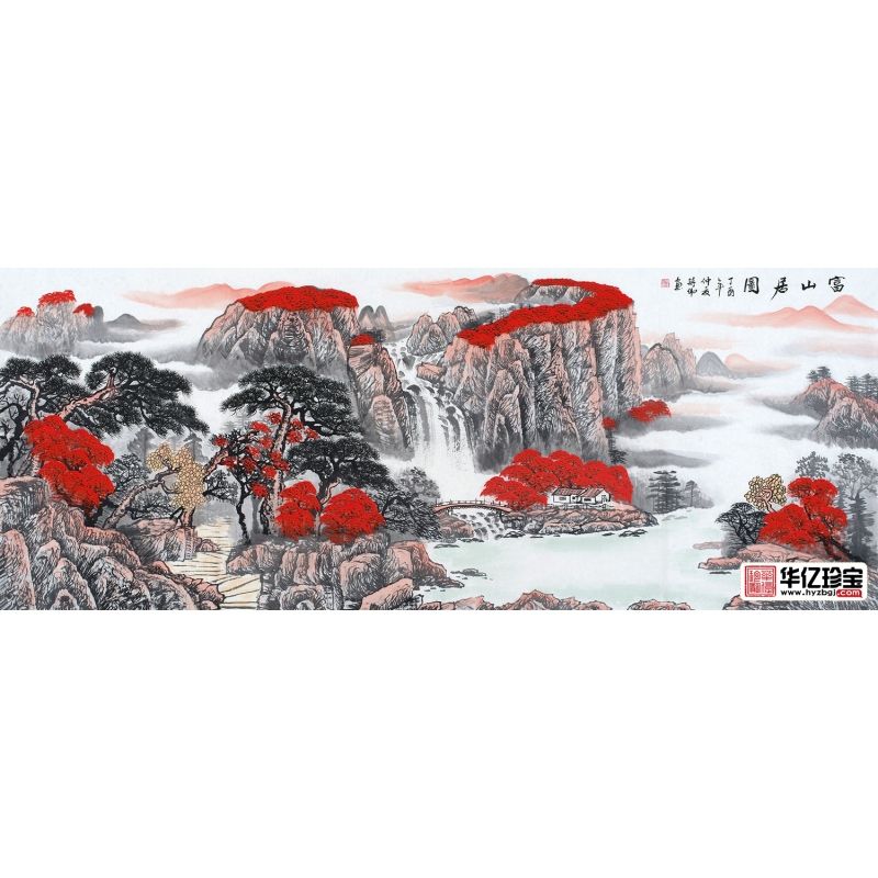 鸿运当头聚宝盆 蒋伟ZUI新六尺山水画《富山居图》