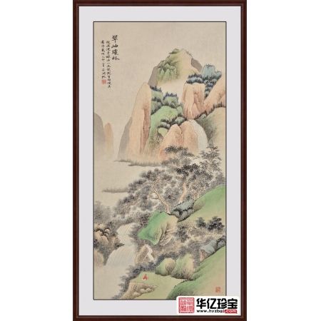 一进门玄关挂画 易天也临摹吴湖帆山水画《翠岫琼林》