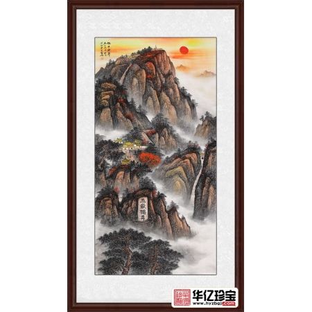 玄关挡煞必备 王宁竖条幅泰山作品《旭日东升》