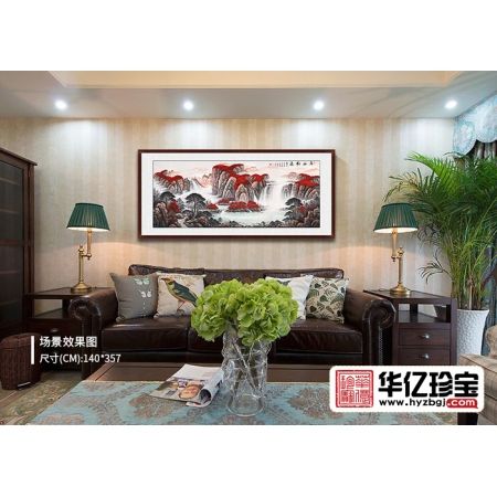 蒋伟精心力作一丈二国画鸿运山水图《万山红遍》