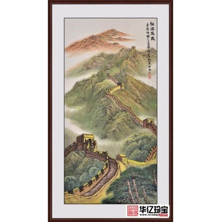 梁兴艺写意青绿山水画作品长城国画《祖国万岁》