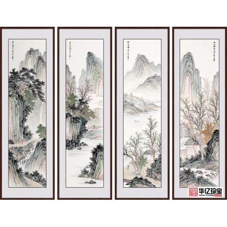 山水四条屏 王宁写意国画作品《茂林幽居》