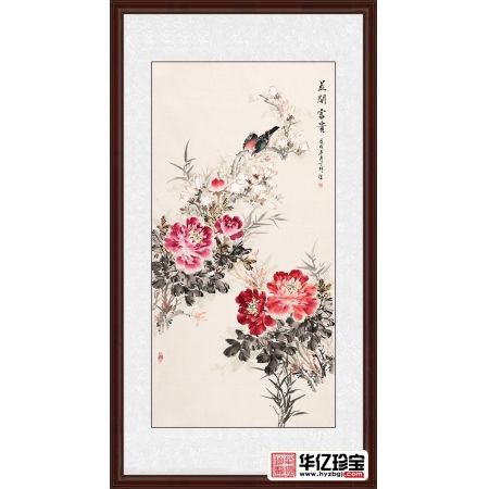 丁珂老师四尺竖幅花鸟画作品《花开富贵》