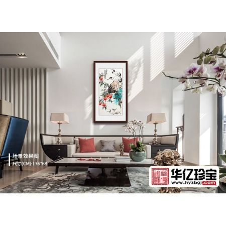 郭执铨新品花鸟画桃子仙鹤图《鹤寿延年》