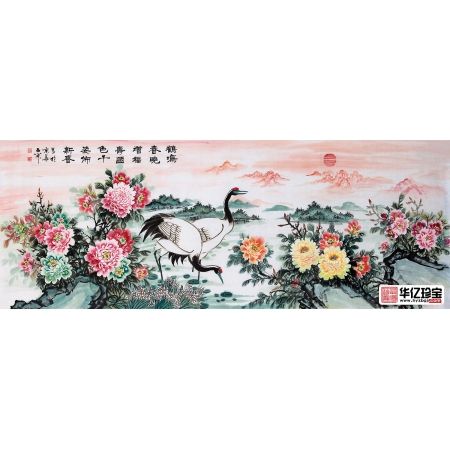 石开老师牡丹仙鹤图《鹤鸣春晓增福寿，国色千姿布新春》