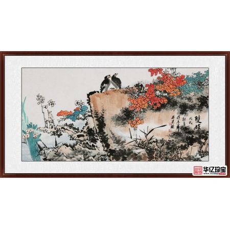 石荣禄新品四尺横幅写意花鸟画《双雄》