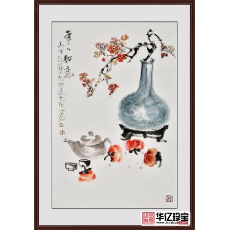 徐坤连不规则写意花鸟画柿子图《事事如意》