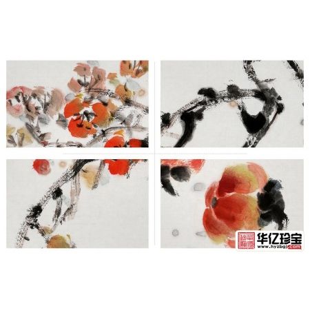 徐坤连不规则写意花鸟画柿子图《事事如意》