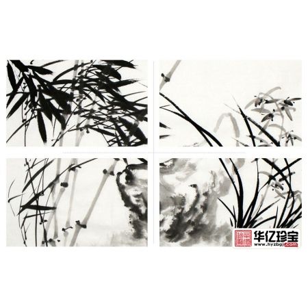 郑晓京三尺横幅诗画作品《水墨兰竹双清图》之二