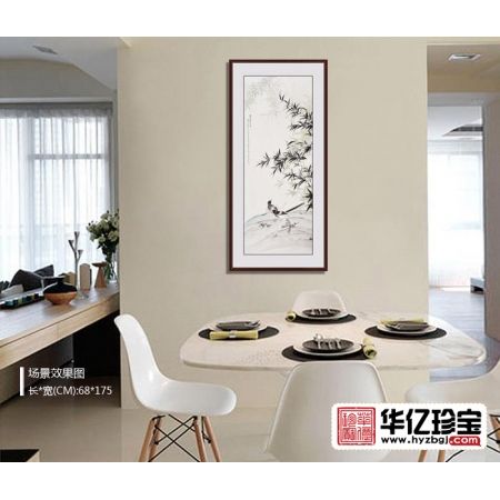 王宁六尺竖幅花鸟画作品国画竹子图《双喜翠竹图》