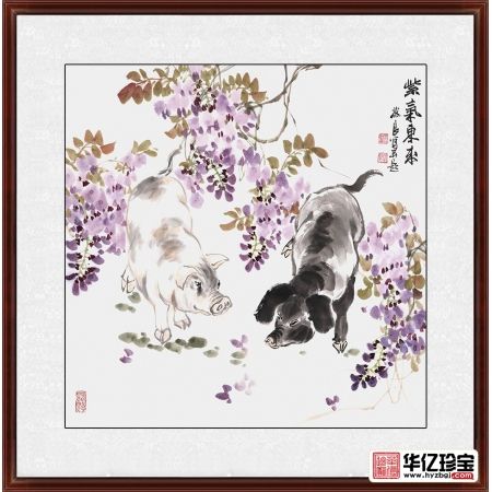 招财吉祥画 晋葆良新品四尺斗方花鸟画《紫气东来》
