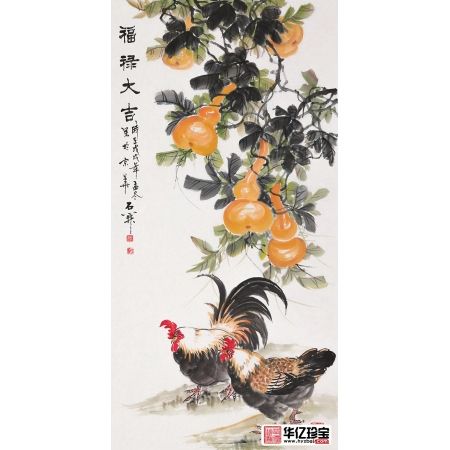 石开老师新品葫芦雄鸡图《福禄大吉》