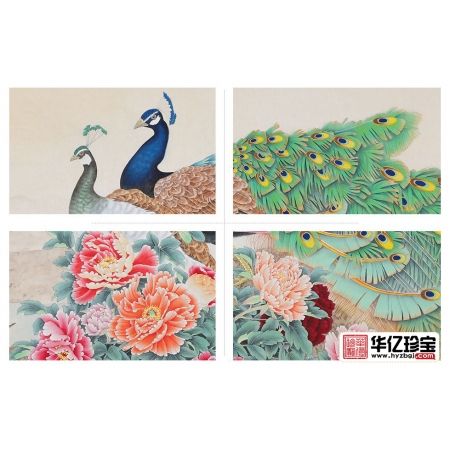 王一容精品八尺横幅孔雀牡丹图《富贵呈祥》