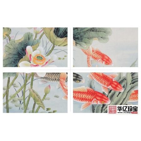 家居客厅挂画 王一容新品荷花鲤鱼图《连年有余》