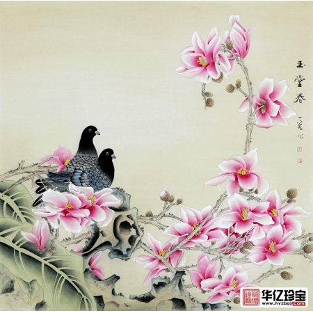 卧室挂画必备 王一容斗方工笔花鸟画《玉棠春》
