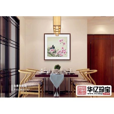卧室挂画必备 王一容斗方工笔花鸟画《玉棠春》
