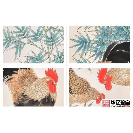 玄关挂画 羽墨竹子公鸡图《血染冠头锦作翎，昂昂气象新》
