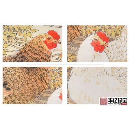 客厅装饰画 餐厅挂画 羽墨工笔斗方花鸟画鸡《唱晓晨音》