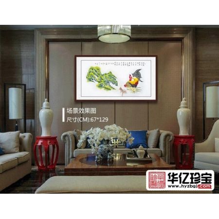 羽墨四尺横幅白菜公鸡图《不为风雨变鸡德一何贞在暗长先觉，临晨即自鸣》