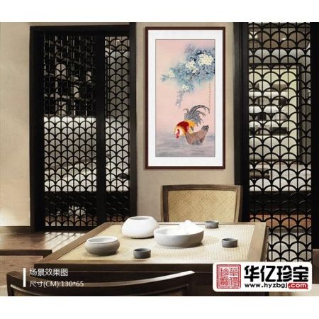 玄关挂画 画家王一容竖幅公鸡作品《吉祥如意图》