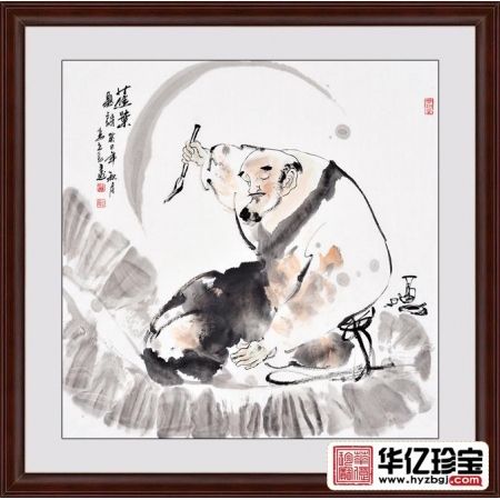 李立辰四尺斗方人物画作品《蕉叶题诗》