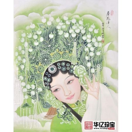 国画美女图 羽墨工笔人物画仕女图《春苑佳人》