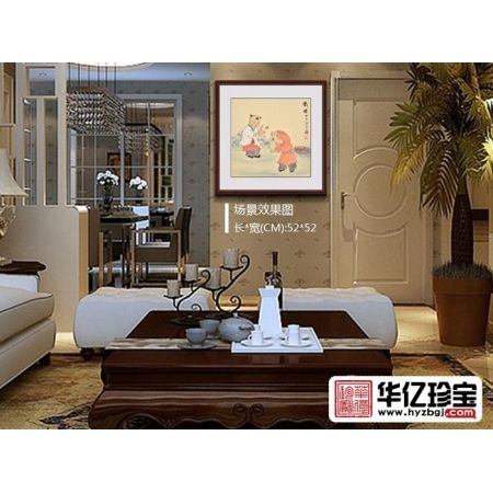 何文铮风俗人物画作品系列《戏碟》 儿童房装饰画