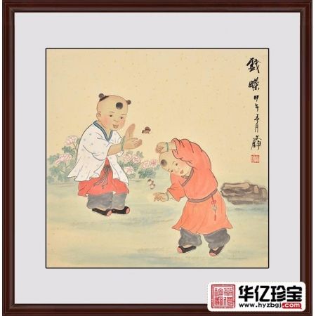 何文铮风俗人物画作品系列《戏碟》 儿童房装饰画