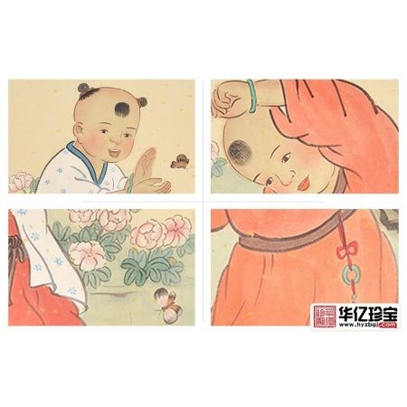 何文铮风俗人物画作品系列《戏碟》 儿童房装饰画