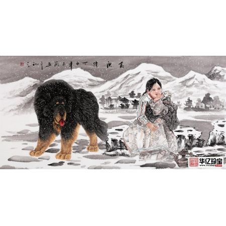 客厅挂画 玉简四尺横幅工笔人物画《高原情》