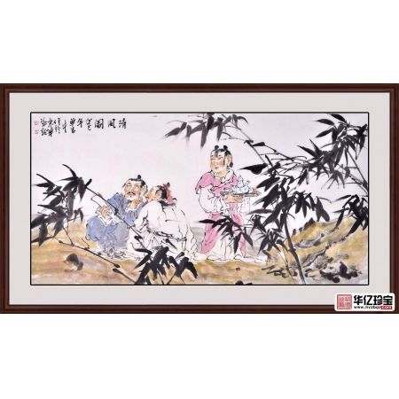 单吉牛四尺横幅人物画作品《清风图》