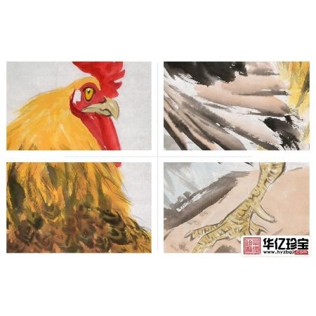 工笔生肖图 王文强四尺竖幅动物画 鸡《竹报平安大吉大利》