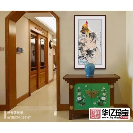 工笔生肖图 王文强四尺竖幅动物画 鸡《竹报平安大吉大利》