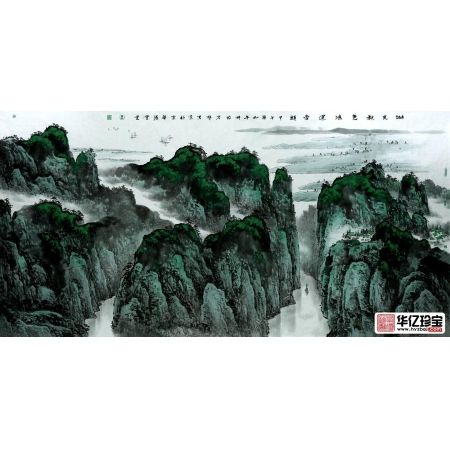 魏宏声新品力作山水画作品《湖光秋色鸿运当头》