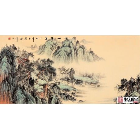 书香世家玉简仿古山水画《湖山清夏》