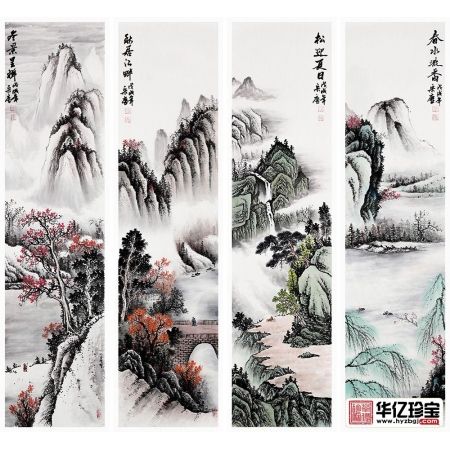 山水四条屏 宋唐新品力作国画作品《春夏秋冬》