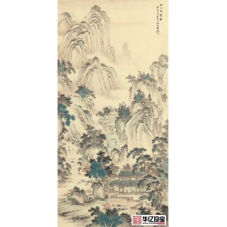仿古山水画 王宁四尺竖幅山水画精品力作《秋山问道图》