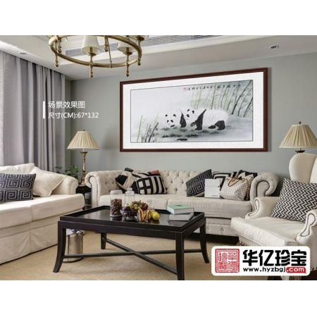 客厅装饰画 画家杨金鹏四尺横幅工笔动物画 国宝熊猫《中华国宝图》