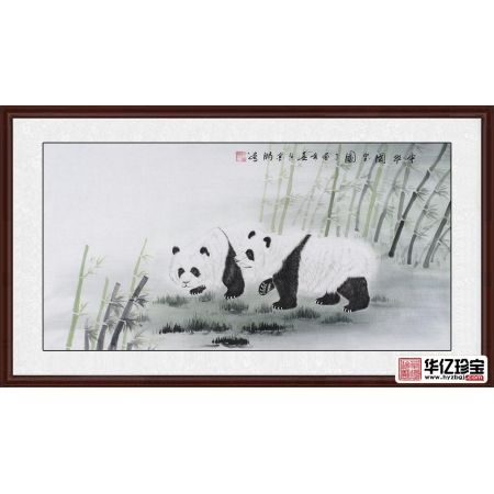 客厅装饰画 画家杨金鹏四尺横幅工笔动物画 国宝熊猫《中华国宝图》