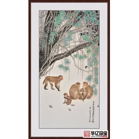 生肖图 羽墨四尺竖幅动物画 猴子《食果欲清泉猿计亦何阙
