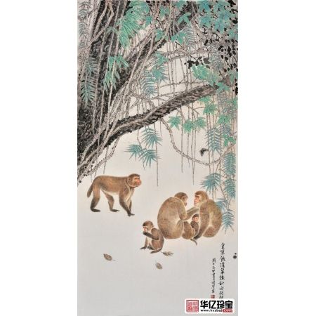 生肖图 羽墨四尺竖幅动物画 猴子《食果欲清泉猿计亦何阙
