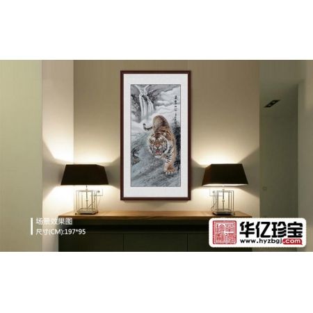 下山虎镇宅 “中G虎王新秀”王建辉六尺竖幅工笔动物画老虎《威震山河》