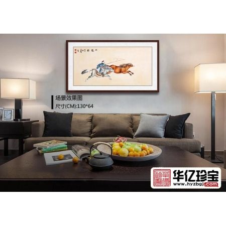国画骏马图 王建辉四尺横幅工笔动物画《双骏图》
