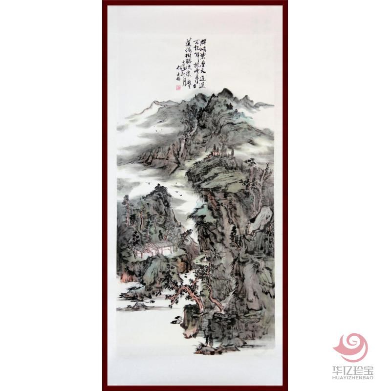 贺兰山画派创始人  山水画家 何占福《群峭碧摩天》8平尺竖幅巨作