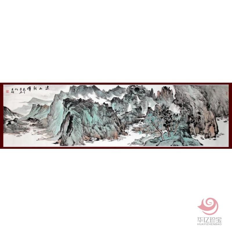 贺兰山画派创始人 山水画家何占?！对渡匠汀?平尺横幅巨作