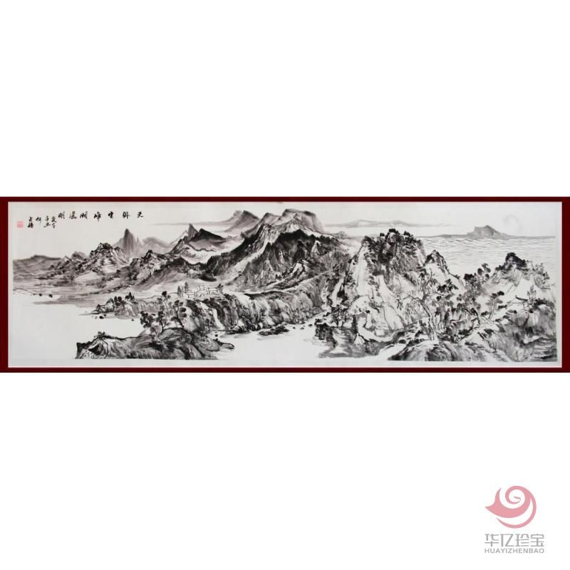 贺兰山画派创始人 山水画家何占?！短焱庠品邈诖γ鳌?平尺横幅作品