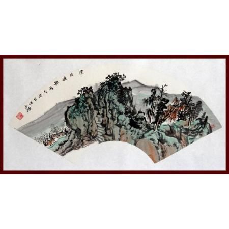 贺兰山画派创始人 山水画家何占?！恫桌擞娓琛?.5平尺扇面