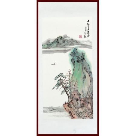 贺兰山画派创始人 山水画家何占?！度司苍滤嬷邸?平尺竖幅