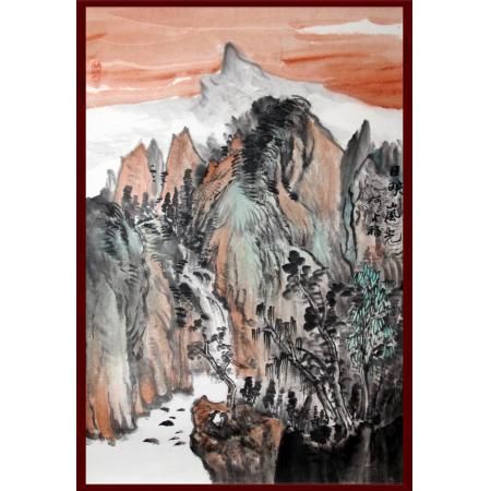 贺兰山画派创始人 山水画家何占?！度沼翅肮狻?.8平尺竖幅